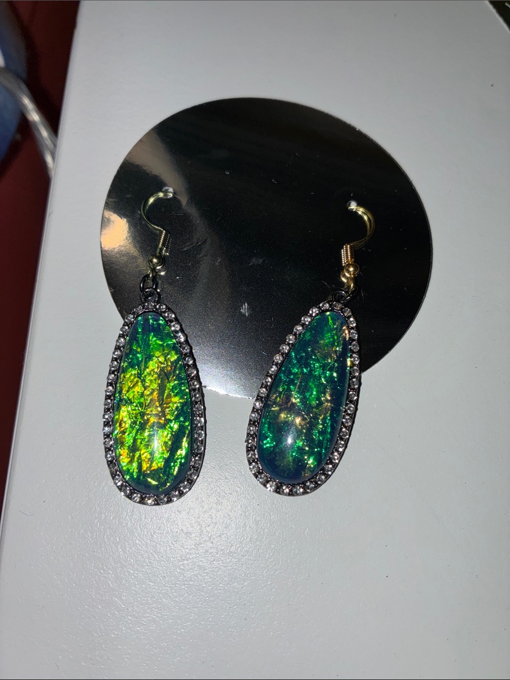 Green Opal Teardrop Dangle Earrings